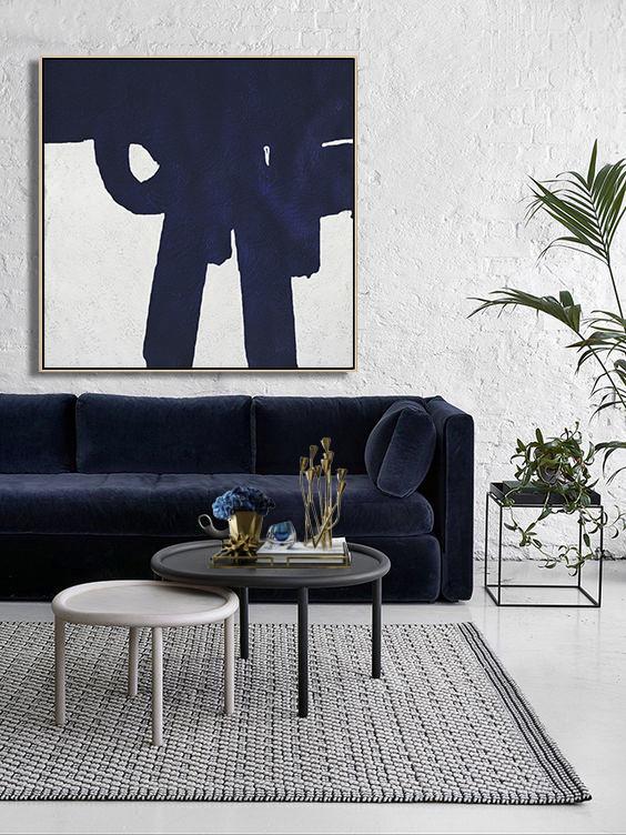 Navy Blue Minimalist Painting #NV187A - Click Image to Close